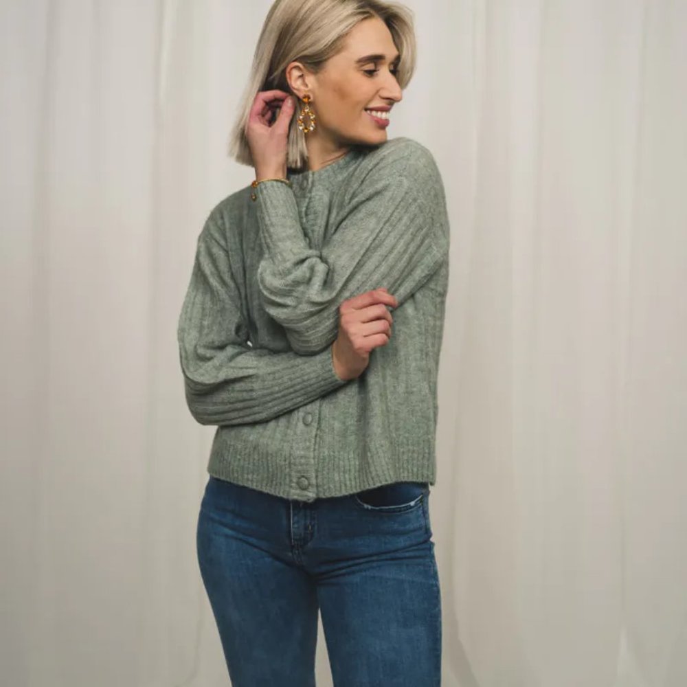 Soft Green/Blue Alpaca Cardigan Knit